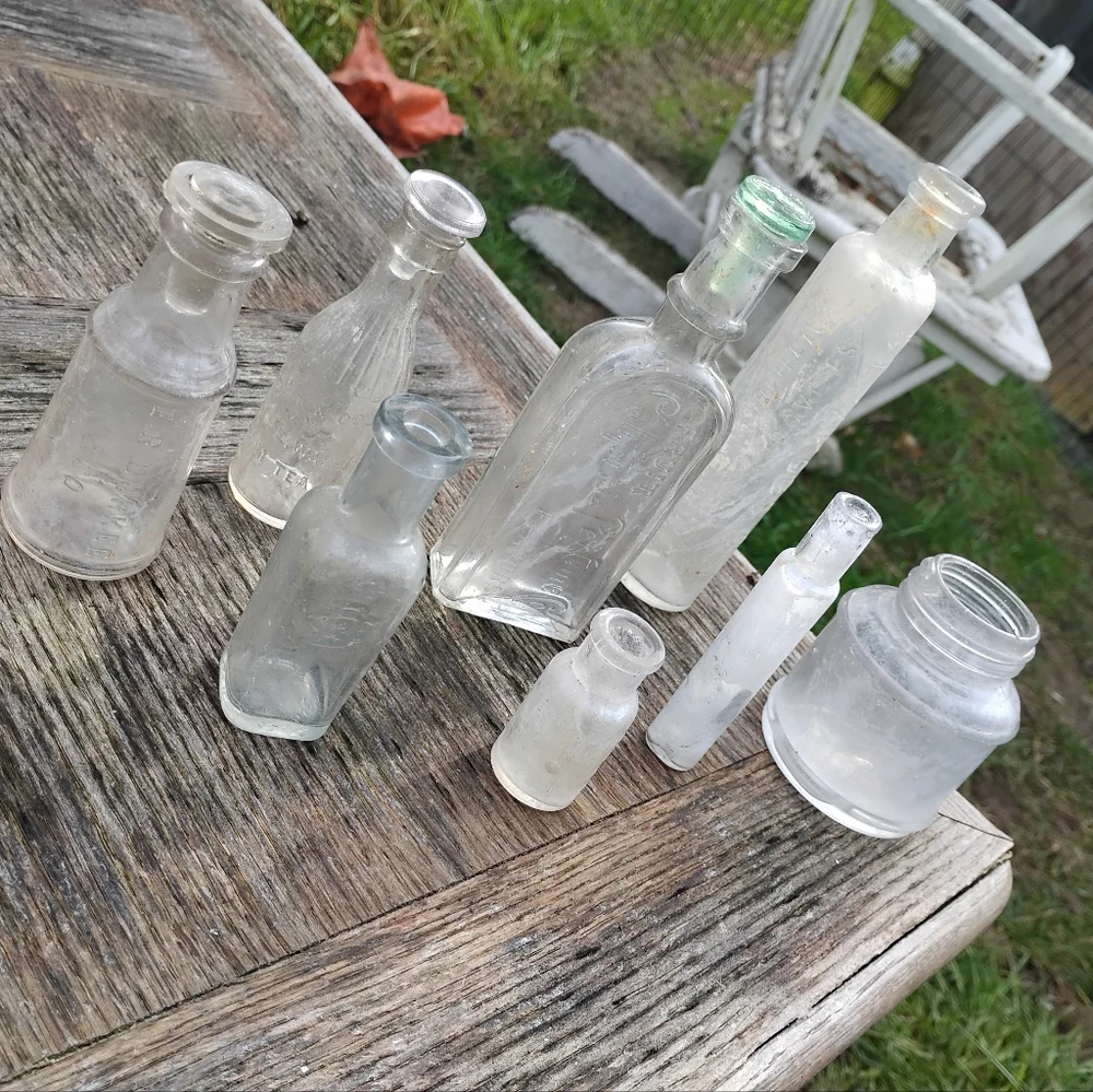Collection of 8 vintage antique bottles